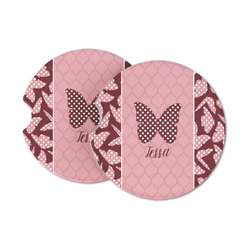 Polka Dot Butterfly Sandstone Car Coasters - Set of 2 (Personalized)