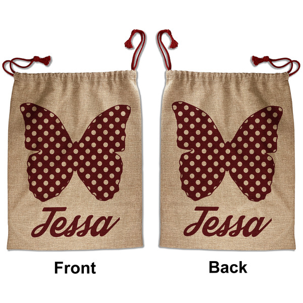 Custom Polka Dot Butterfly Santa Sack - Front & Back (Personalized)