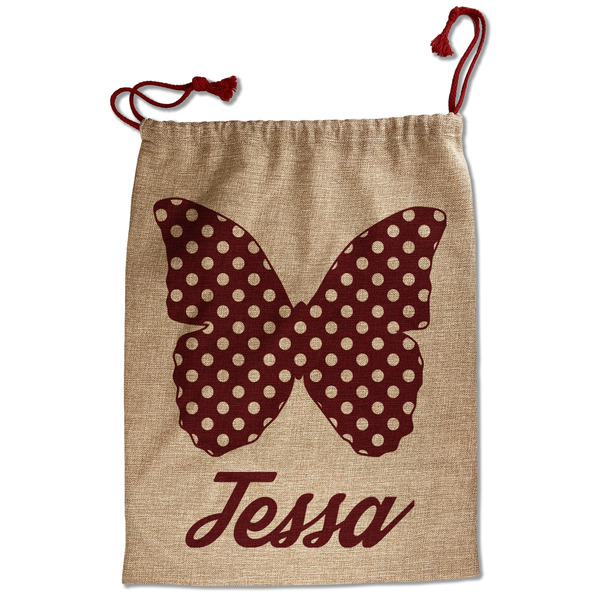 Custom Polka Dot Butterfly Santa Sack - Front (Personalized)