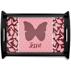 Polka Dot Butterfly Black Wooden Tray - Small (Personalized)