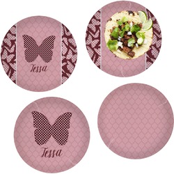 Polka Dot Butterfly Set of 4 Glass Lunch / Dinner Plate 10" (Personalized)