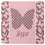 Polka Dot Butterfly Square Rubber Backed Coaster (Personalized)