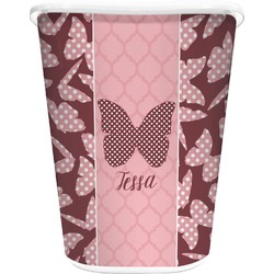 Polka Dot Butterfly Waste Basket - Double Sided (White) (Personalized)
