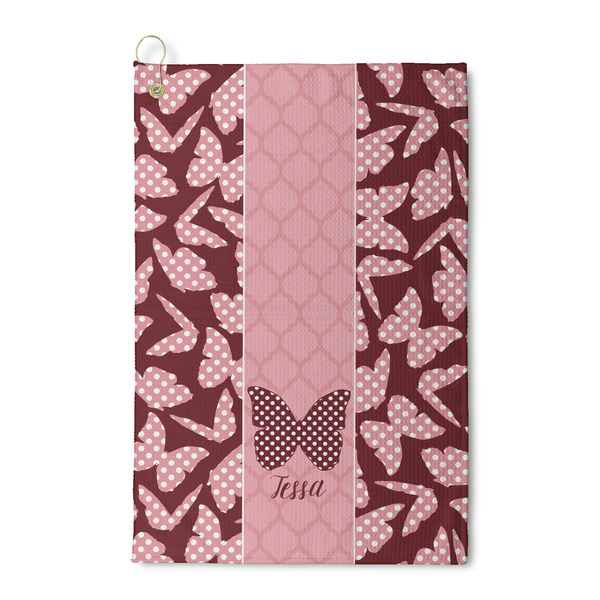 Custom Polka Dot Butterfly Waffle Weave Golf Towel (Personalized)