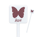 Polka Dot Butterfly Square Plastic Stir Sticks - Single Sided (Personalized)