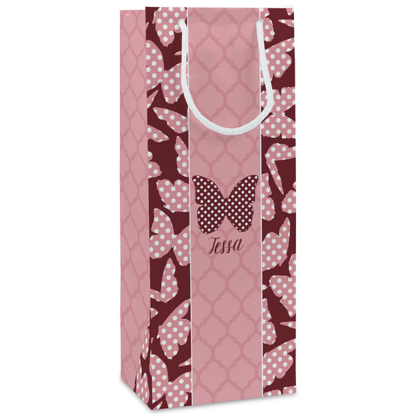 Custom Polka Dot Butterfly Wine Gift Bags - Matte (Personalized)