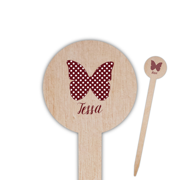 Custom Polka Dot Butterfly 6" Round Wooden Food Picks - Double Sided (Personalized)