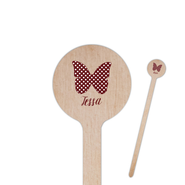 Custom Polka Dot Butterfly 7.5" Round Wooden Stir Sticks - Single Sided (Personalized)