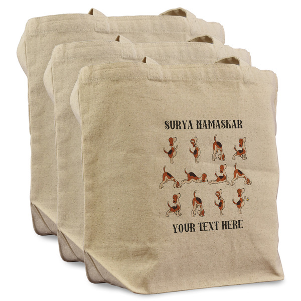 Custom Yoga Dogs Sun Salutations Reusable Cotton Grocery Bags - Set of 3 (Personalized)