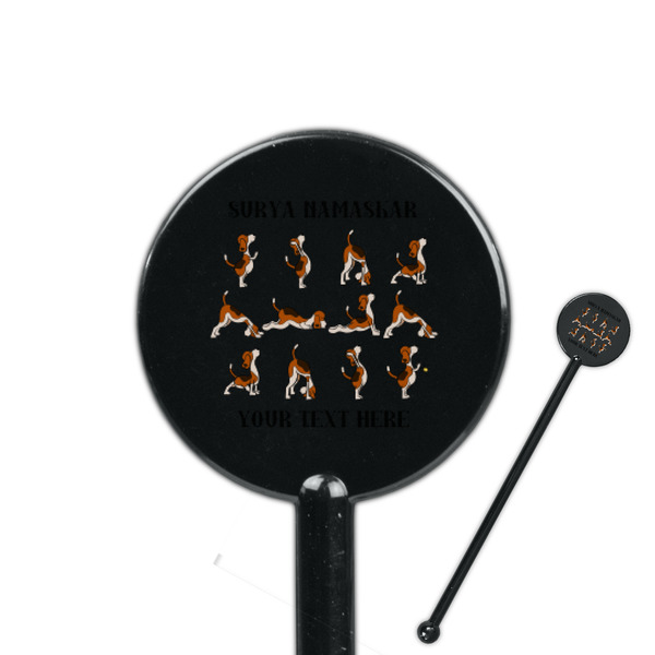 Custom Yoga Dogs Sun Salutations 5.5" Round Plastic Stir Sticks - Black - Single Sided (Personalized)