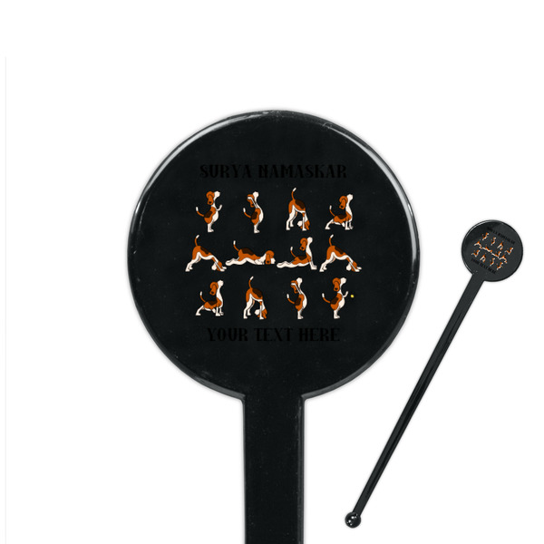 Custom Yoga Dogs Sun Salutations 7" Round Plastic Stir Sticks - Black - Double Sided (Personalized)