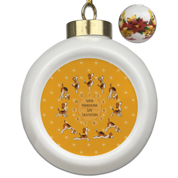 Custom Yoga Dogs Sun Salutations Ceramic Ball Ornaments - Poinsettia Garland