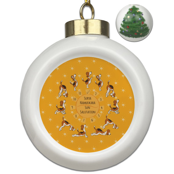 Custom Yoga Dogs Sun Salutations Ceramic Ball Ornament - Christmas Tree