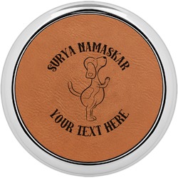 Yoga Dogs Sun Salutations Set of 4 Leatherette Round Coasters w/ Silver Edge (Personalized)