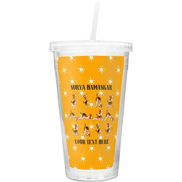 Custom Yoga Dogs Sun Salutations Double Wall Tumbler with Straw (Personalized)