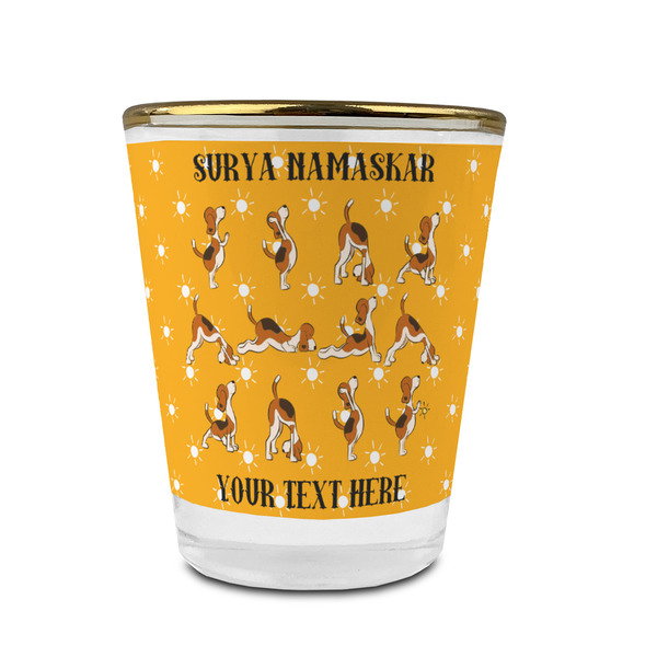 Custom Yoga Dogs Sun Salutations Glass Shot Glass - 1.5 oz - with Gold Rim - Set of 4 (Personalized)