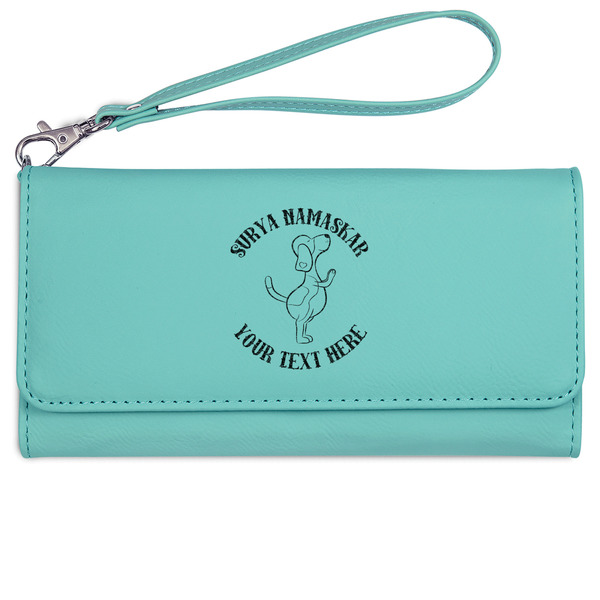 Custom Yoga Dogs Sun Salutations Ladies Leatherette Wallet - Laser Engraved- Teal (Personalized)