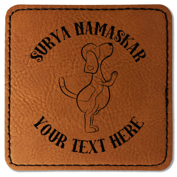 Custom Yoga Dogs Sun Salutations Faux Leather Iron On Patch - Square (Personalized)