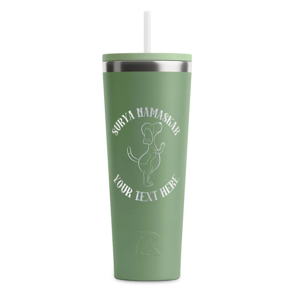 Custom Yoga Dogs Sun Salutations RTIC Everyday Tumbler with Straw - 28oz - Light Green - Double-Sided (Personalized)