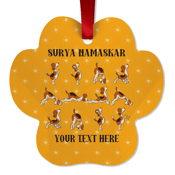 Custom Yoga Dogs Sun Salutations Metal Paw Ornament - Double Sided w/ Name or Text