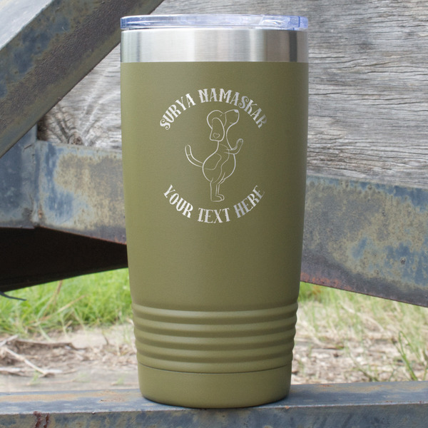 Custom Yoga Dogs Sun Salutations 20 oz Stainless Steel Tumbler - Olive - Double Sided (Personalized)