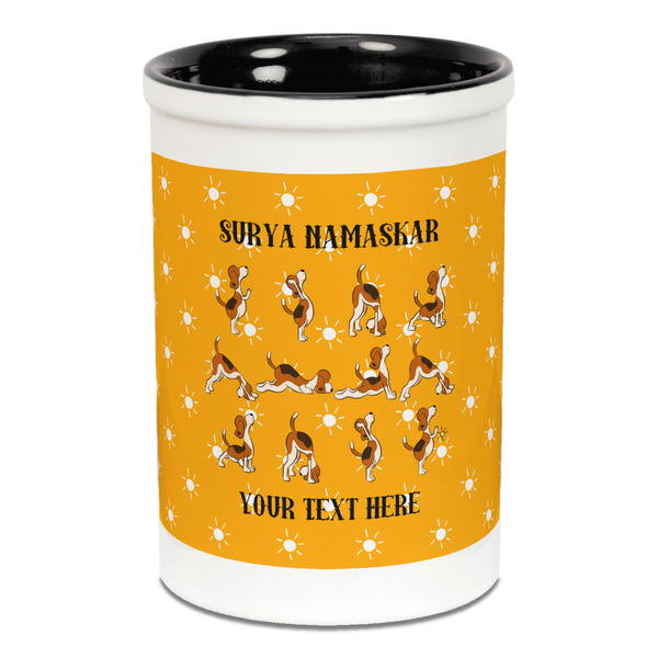 Custom Yoga Dogs Sun Salutations Ceramic Pencil Holders - Black