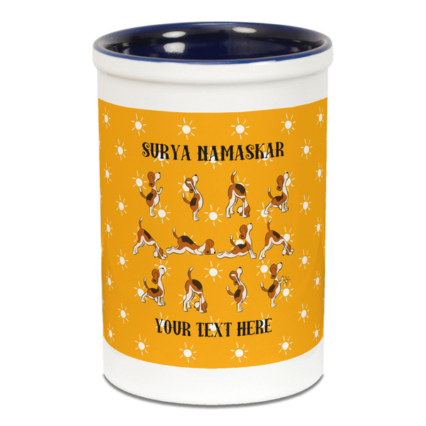 Custom Yoga Dogs Sun Salutations Ceramic Pencil Holders - Blue