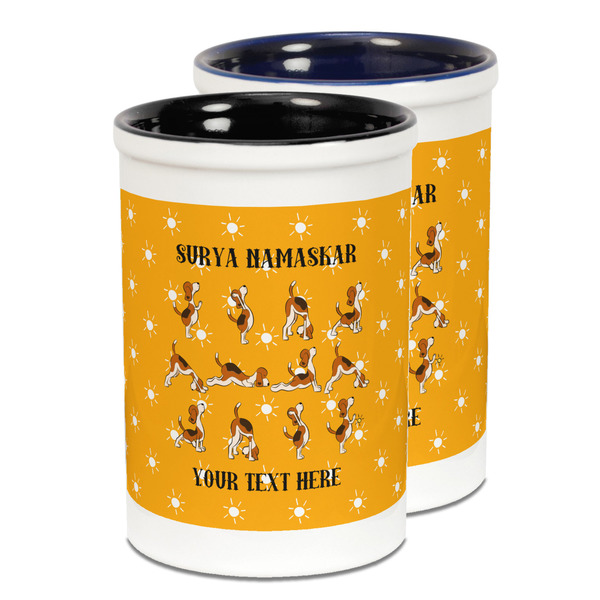 Custom Yoga Dogs Sun Salutations Ceramic Pencil Holder - Large