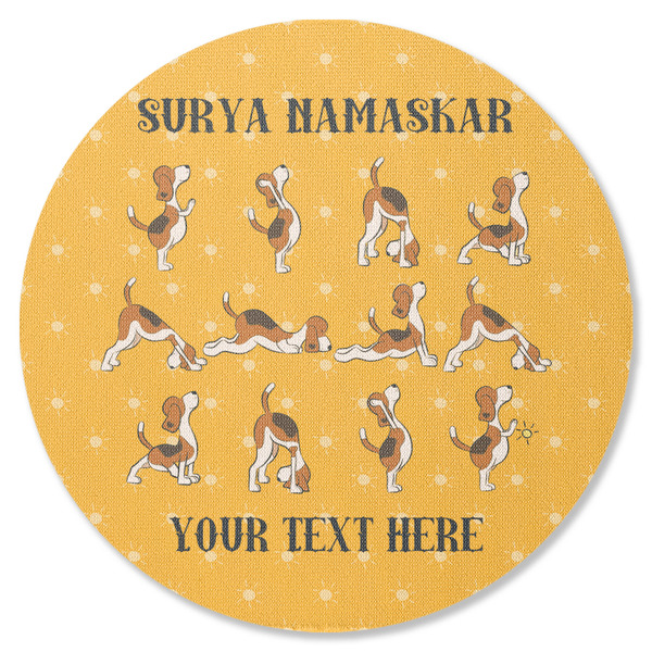 Custom Yoga Dogs Sun Salutations Round Rubber Backed Coaster (Personalized)