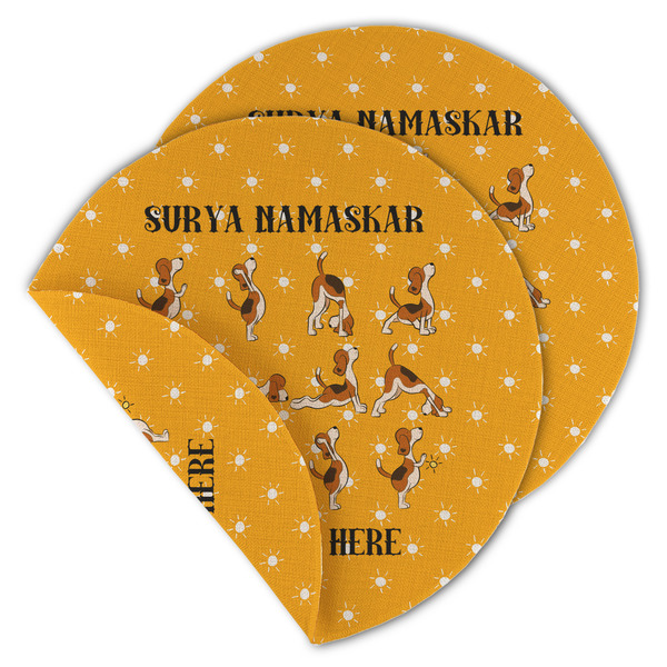 Custom Yoga Dogs Sun Salutations Round Linen Placemat - Double Sided (Personalized)