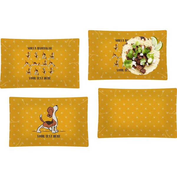 Custom Yoga Dogs Sun Salutations Set of 4 Glass Rectangular Lunch / Dinner Plate (Personalized)