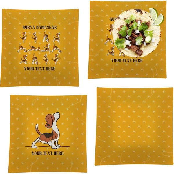 Custom Yoga Dogs Sun Salutations Set of 4 Glass Square Lunch / Dinner Plate 9.5" (Personalized)