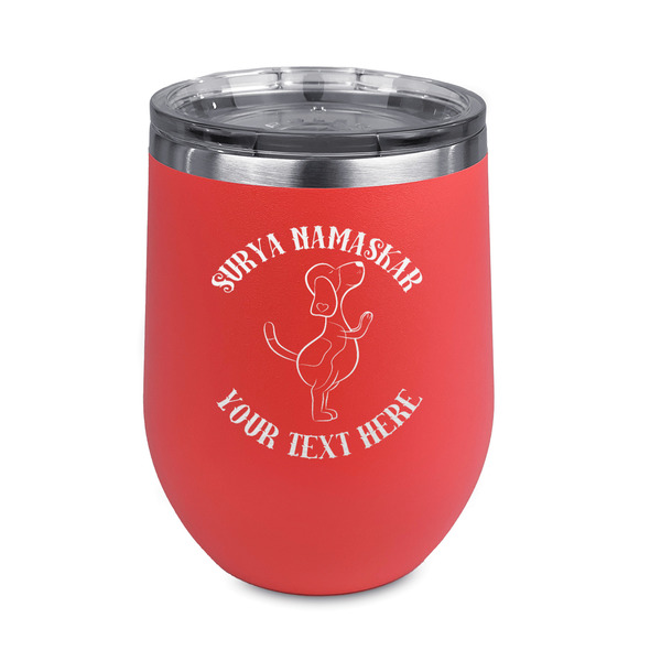 Custom Yoga Dogs Sun Salutations Stemless Stainless Steel Wine Tumbler - Coral - Double Sided (Personalized)