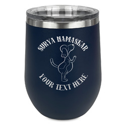 Yoga Dogs Sun Salutations Stemless Stainless Steel Wine Tumbler - Navy - Single Sided (Personalized)