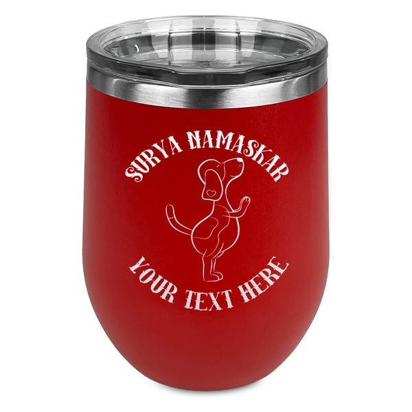 Custom Yoga Dogs Sun Salutations Stemless Stainless Steel Wine Tumbler - Red - Double Sided (Personalized)