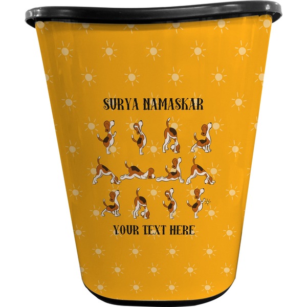 Custom Yoga Dogs Sun Salutations Waste Basket - Double Sided (Black) (Personalized)