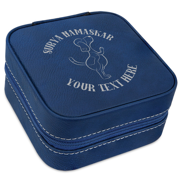 Custom Yoga Dogs Sun Salutations Travel Jewelry Box - Navy Blue Leather (Personalized)