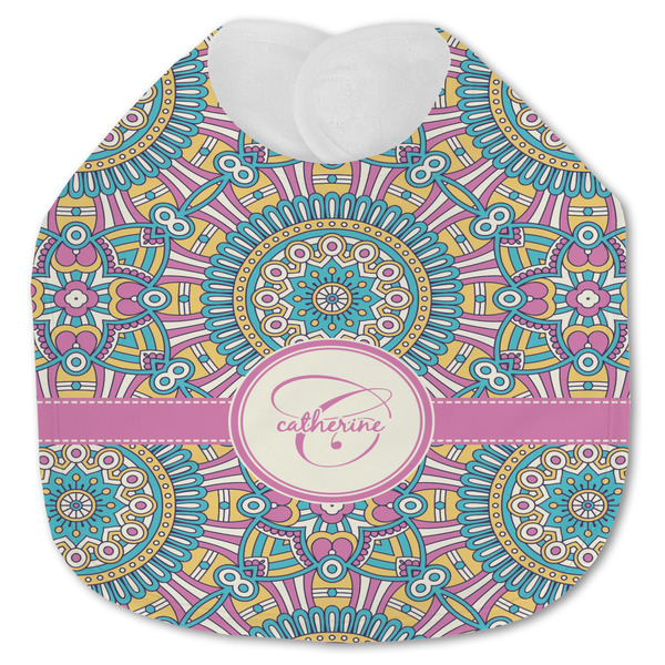 Custom Bohemian Art Jersey Knit Baby Bib w/ Name and Initial