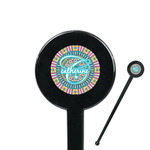 Bohemian Art 7" Round Plastic Stir Sticks - Black - Single Sided (Personalized)