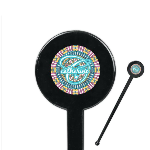 Custom Bohemian Art 7" Round Plastic Stir Sticks - Black - Single Sided (Personalized)