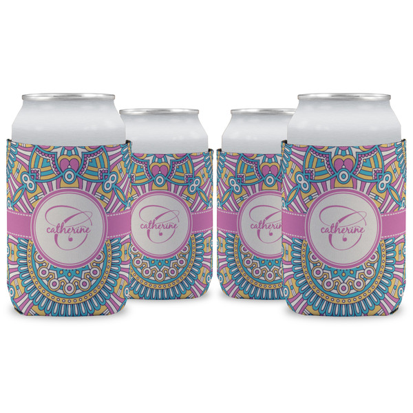 Custom Bohemian Art Can Cooler (12 oz) - Set of 4 w/ Name and Initial