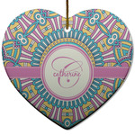 Bohemian Art Heart Ceramic Ornament w/ Name and Initial