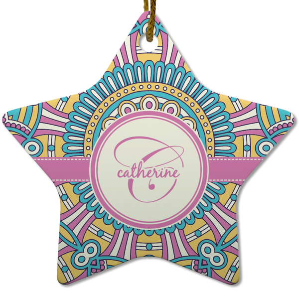 Custom Bohemian Art Star Ceramic Ornament w/ Name and Initial