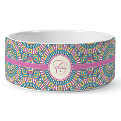 Bohemian Art Ceramic Dog Bowl - Medium (Personalized)