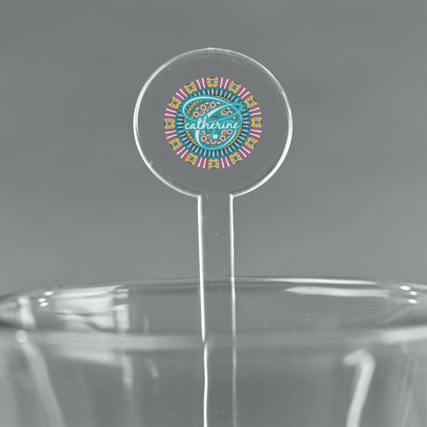 Custom Bohemian Art 7" Round Plastic Stir Sticks - Clear (Personalized)