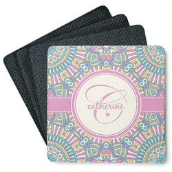 Bohemian Art Square Rubber Backed Coasters - Set of 4 (Personalized)