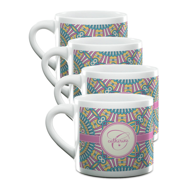 Custom Bohemian Art Double Shot Espresso Cups - Set of 4 (Personalized)