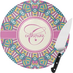 Bohemian Art Round Glass Cutting Board (Personalized)