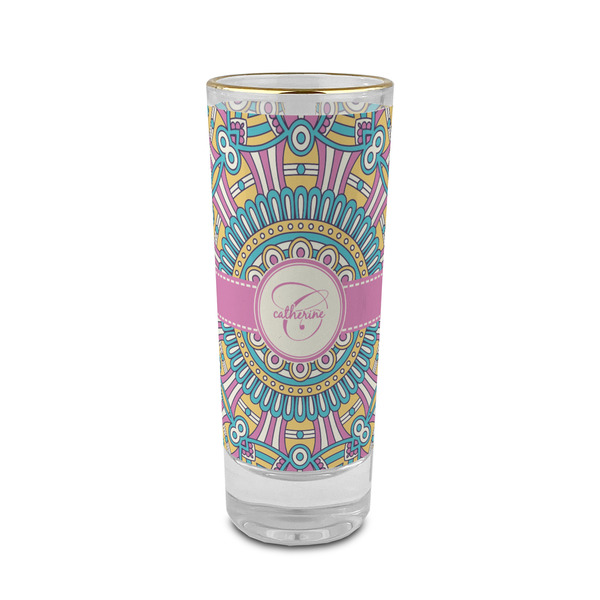 Custom Bohemian Art 2 oz Shot Glass -  Glass with Gold Rim - Set of 4 (Personalized)