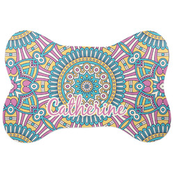 Bohemian Art Bone Shaped Dog Food Mat (Large) (Personalized)